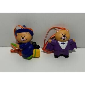 2 Vintage Avon Halloween Bear dress up Ornaments Witch & Dracula 2" tall
